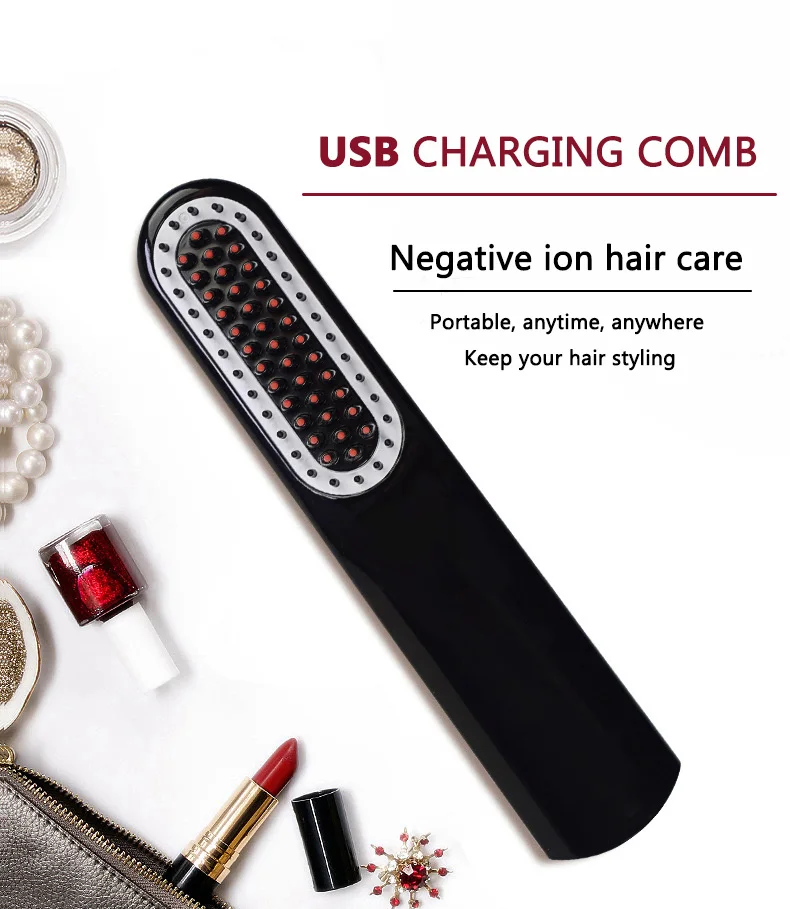 Портативный беспроводной керамические ионизация волос выпрямитель электрический расческа для прямых волос USB аккумуляторная выпрямитель