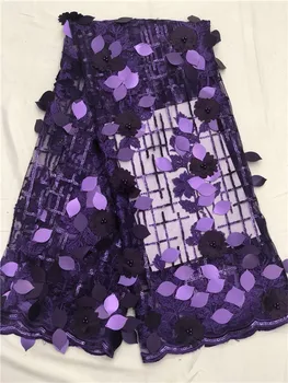

Latest African Lace Fabric 2019 High Quality purple French lace beads sequins borders For Party Dresses 5 yards per piece