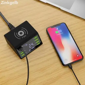 

Multiple Ports QC3.0 USB Charging Dock Station 10W Wireless Charger Desktop 8 Ports LED Display USB Charger EU US UK AU Plug