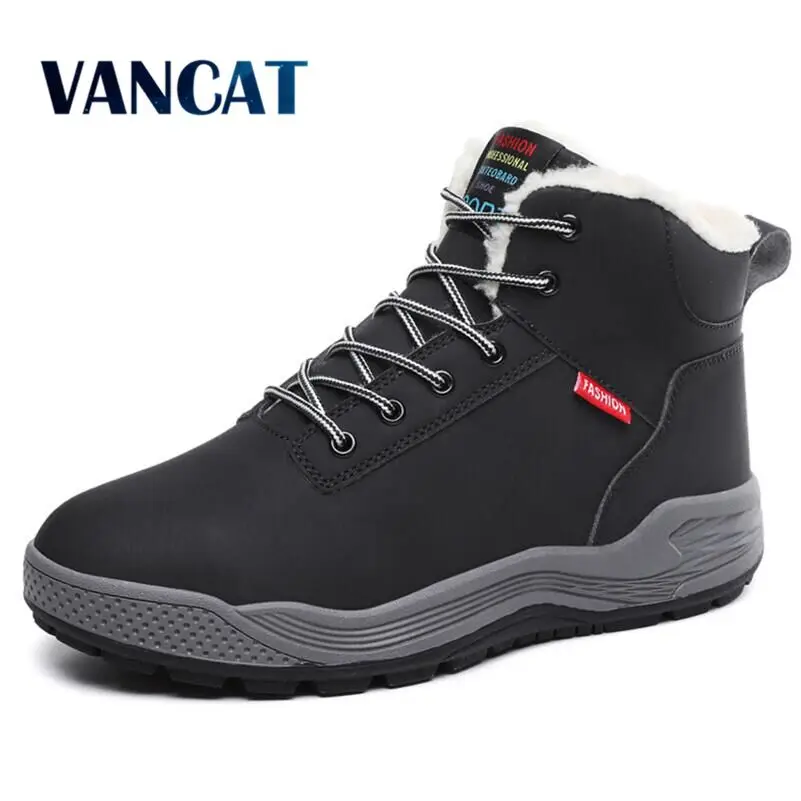 

Vancat Big Size 39-48 New Men Boots Men Winter Snow Boots Warm Fur&Plush Lace Up High Top Fashion Men Shoes Sneakers Ankle Boots