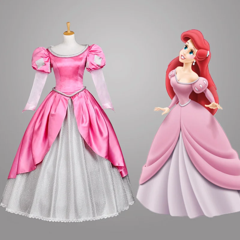 Розовый Русалочка Принцесса Ариэль платье взрослый костюм косплей костюм для Хэллоуина Вечерние