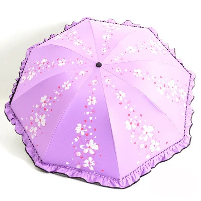 YADA New Anti UV Lace Vine Flower Umbrella Rainy Wedding Black Coating Umbrella For Women Folding Windproof Umbrellas Gift YD191