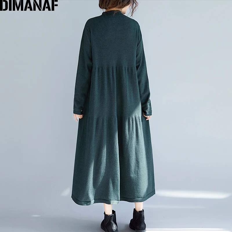 Dimanaf женский длинный Трикотажный Хлопковый зимний свитер с высоким воротом