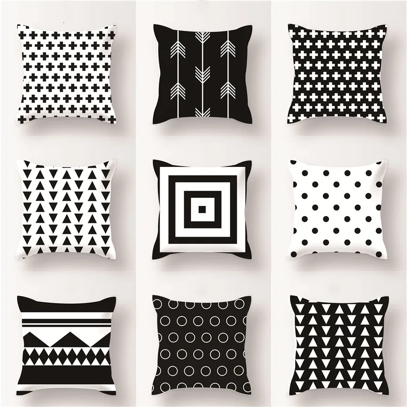 

Cushion Cover Throw Pillow Case Cover Cotton Geometric Plaid Black White Home Pillowcase Dawegama New