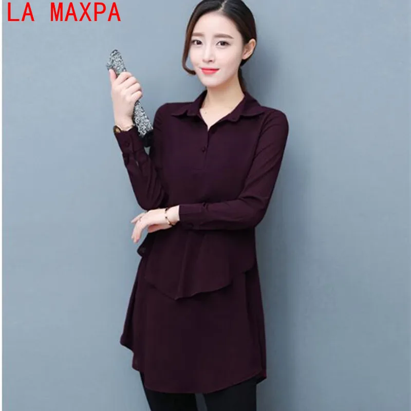 LA MAXPA otoño Plus tamaño Camiseta larga gasa 2019 de moda de manga larga blusas de mujeres señoras Tops negro dobladillo Irregular Ropa mujer LA MAXPA otoño Plus tamaño Camiseta larga gasa 2019 de moda de manga larga blusas de mujeres señoras Tops negro dobladillo Irregular Ropa mujer