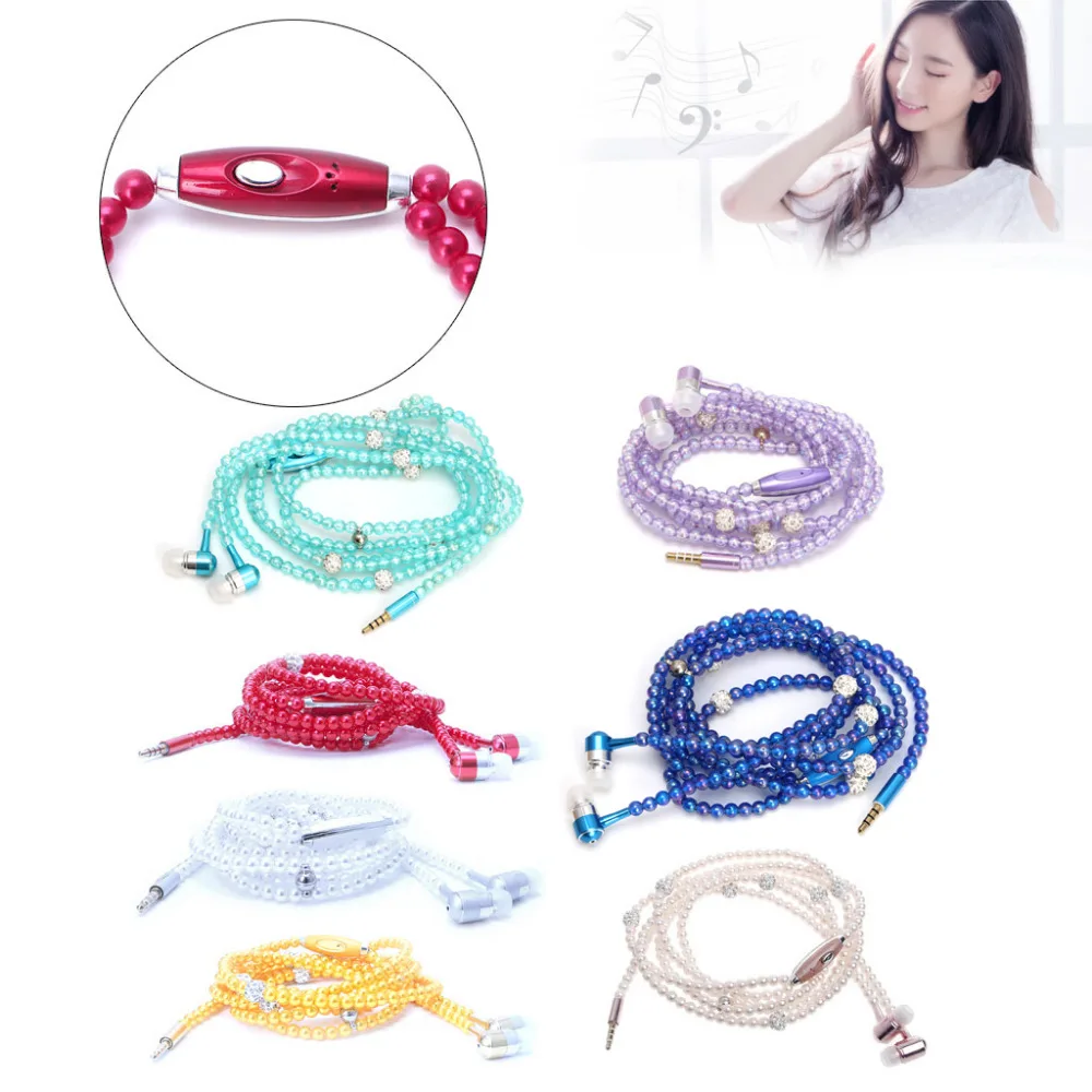 

New Luxury Bling Diamond Pearl Necklace Chain Earphone Super Stereo Headset Earbud Aug1