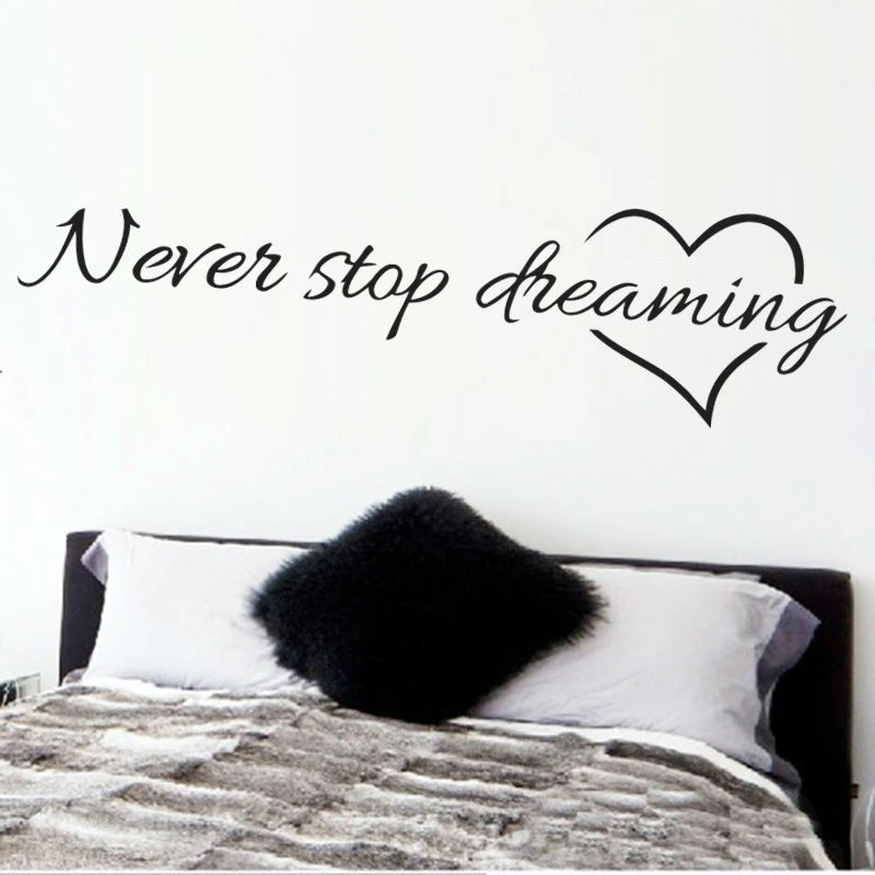 Never Stop Dreaming Wall Stickers Room Quotes Home Decor DIY Art Wall Decal LP Never Stop Dreaming Wall Stickers Room Quotes Home Decor DIY Art Wall Decal LP