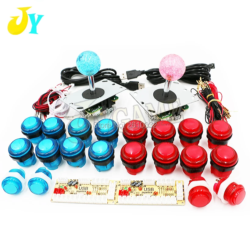 

2 Players DIY With 20 LED Buttons 2 Joysticks 2 USB Encoder Kit Cables Arcade Cabinet DIY