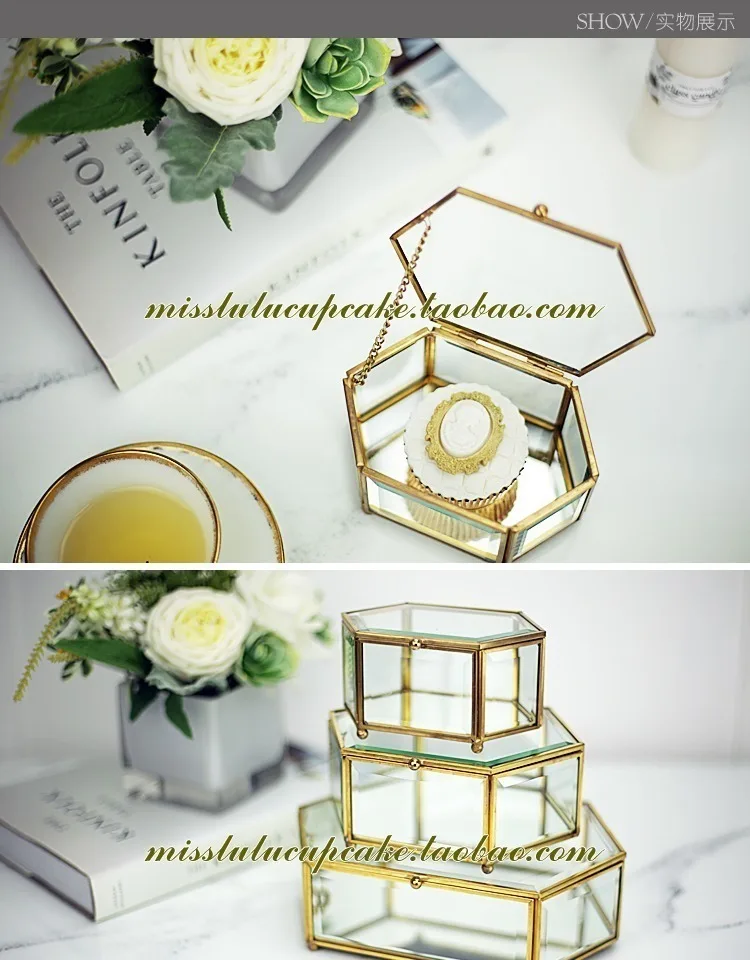Европейский стиль стелянная витринная коробка сохраненные свежими цветами чехол украшение для шоколадных конфет ремесло кекс коробка латунь металлическое зеркало боты