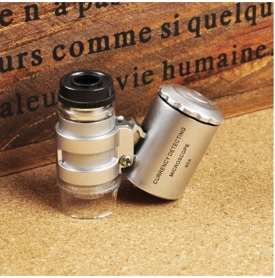 

60X Mini Pocket Magnifying Lupa Hand Magnifier Portable Jeweler Microscope Loupe Glasses LED Lights Currency UV Detector Len