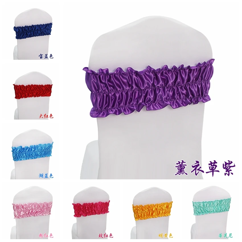 

Satin sash ruffled style bubble look stretch to fit all chairs covers wedding decoration luxury show shiny lycra chair sash
