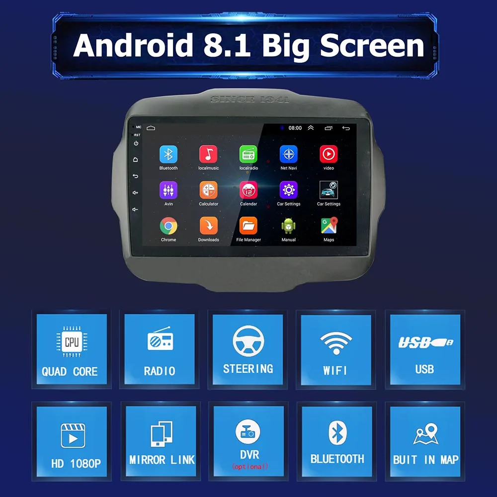 Clearance 2din 9 inch Android 8.1 Car Stereo Radio Multimedia 2G DDR3 Video Player Navigation GPS For Jeep Renegade 2015 2016 2017 no dvd 0