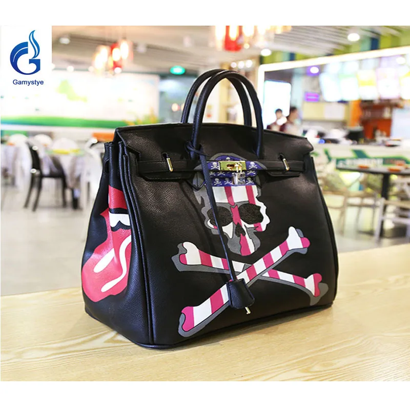

GAMYSTYE luxury handbags women bags designer Graffiti rock skull Women Messenger Bags Hand Painted art bag totes Graffiti Custom