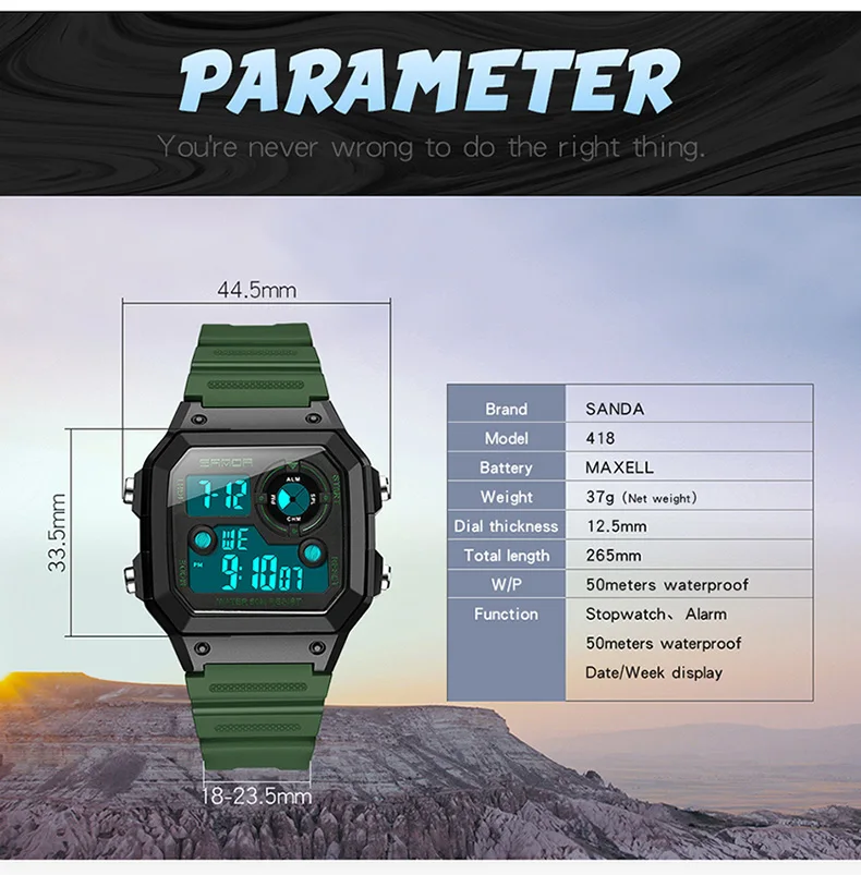 SANDA Брендовые мужские спортивные часы, модные часы Chronos обратного отсчета, мужские водонепроницаемые светодиодный цифровые часы, мужские военные часы, мужские часы
