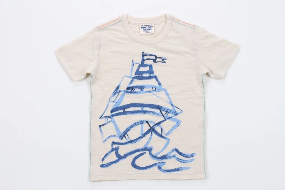 Лето мальчик хлопок футболка S США с круглым вырезом и принтом Футболка для мальчиков разноцветный абстрактный лодка парус Мальчик Дети Одежда для мальчиков nonono футболка T604