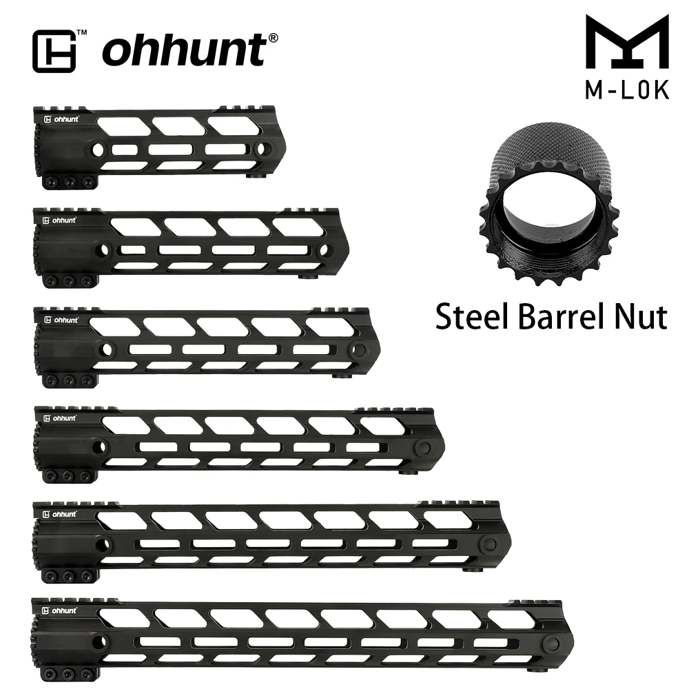 

ohhunt AR15 Free Float M-LOK 7" 9" 10" 12" 13.5" 15" 17" Handguard Steel Barrel Nut Picatinny Rail Ultra lightweight Slim Style