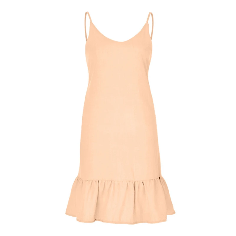 

Casual Ladies Loose Frill V-Neck Solid Boho Sundress Plus Size S-2XL Summer Holiday Women Strap Strapless Ruffled Mini Dress