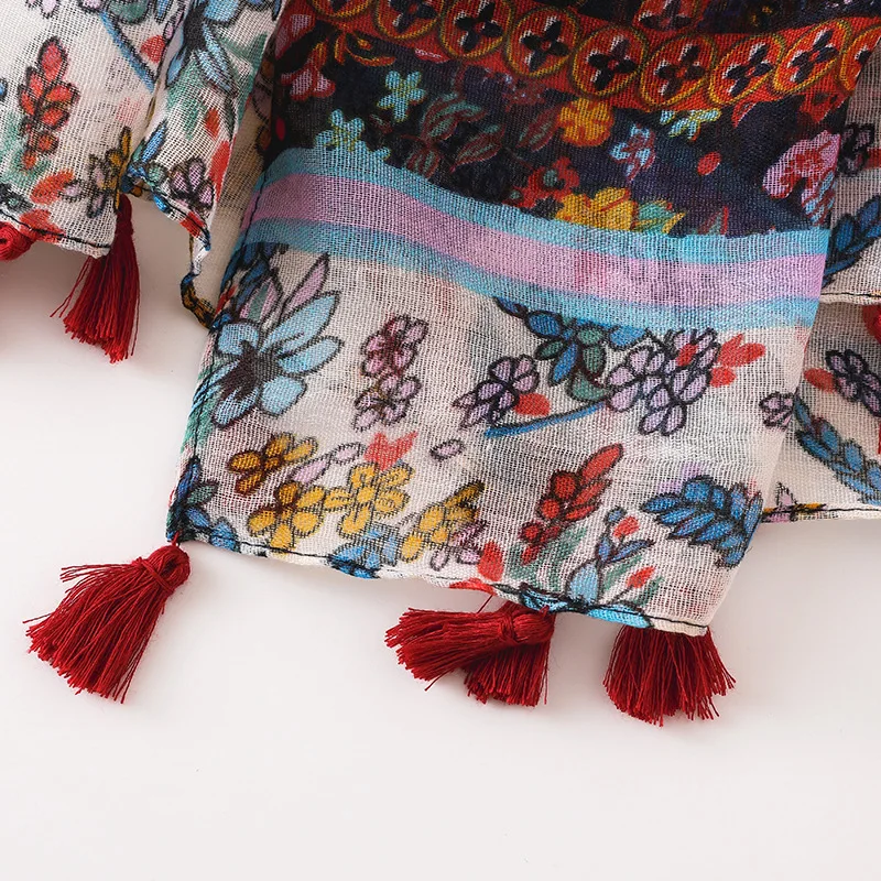 Женская брендовая модная ацтекская Цветочная кисточка шаль из вискозы шарф с принтом мягкая накидка пашмины Sjaal мусульманский хиджаб снуд 180*90 см
