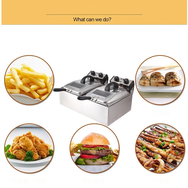

Large Capacity Electric Deep Fryers Timing Fry Pan Double Cylinder Fried Machine Stainless Steel 5600W SZ-6BX2