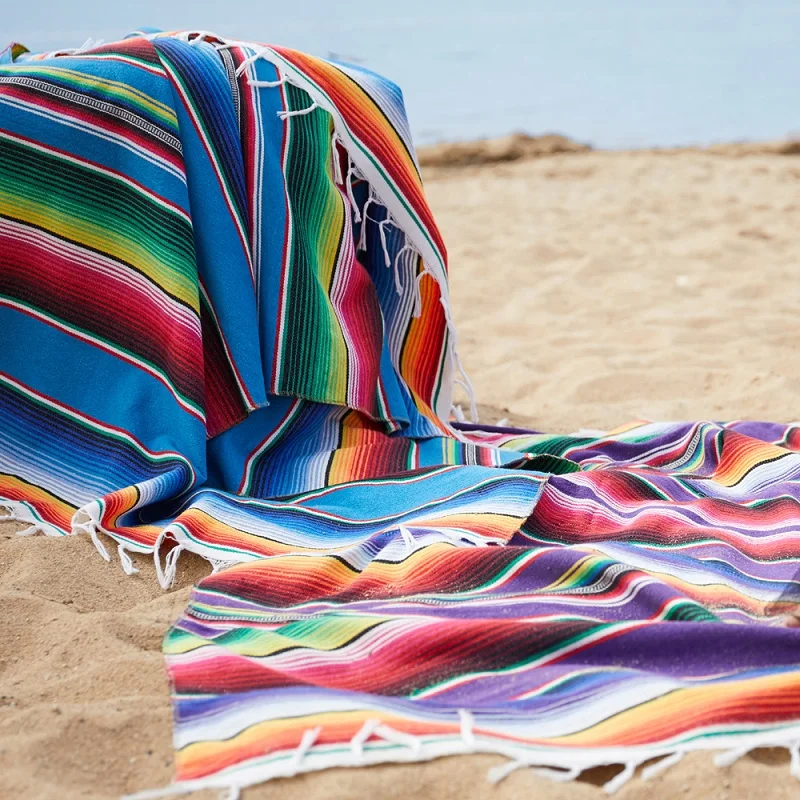 

Cotton Mexican Indian Handmade National Wind Beach Blanket Rainbow Blanket Home Tapestry Beach Mat Picnic Mat