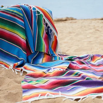 

Cotton Mexican Indian Handmade National Wind Beach Blanket Rainbow Blanket Home Tapestry Beach Mat Picnic Mat