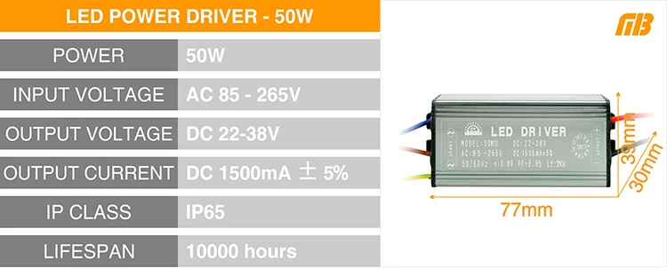 Светодиодный драйвер IP67 10 Вт 20 Вт 30 Вт 50 Вт 70 Вт преобразует AC85-265V в DC22-38V без мерцания светодиодный трансформатор+ светодиодный прожектор DIY