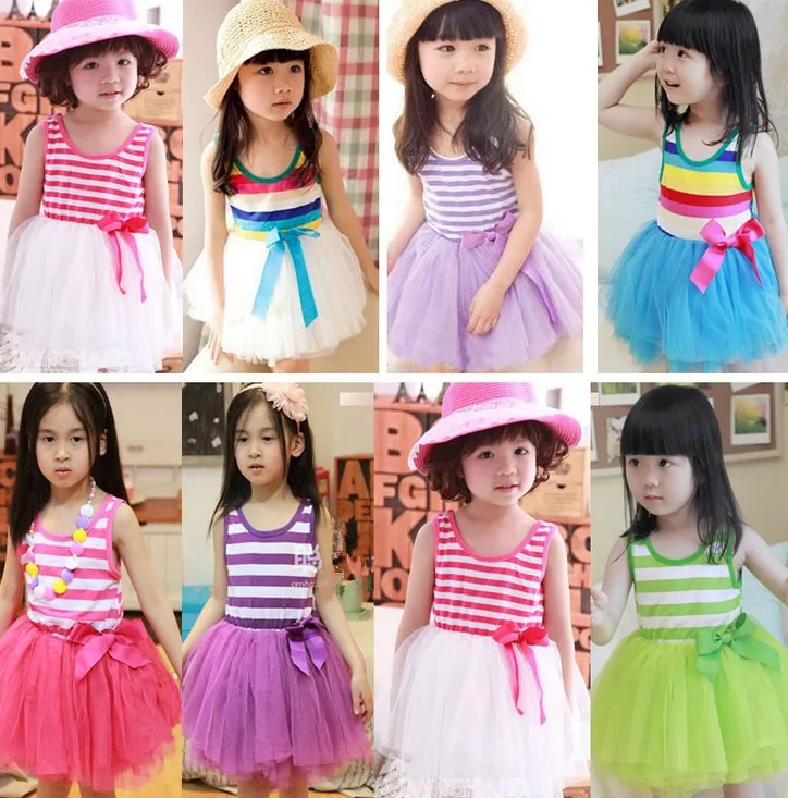 

Cute Dear Baby Girl Floral Princess Stripe Bow Summer Party Dress Girls Toddler Bow Dresses Clothes infantil Vestidos