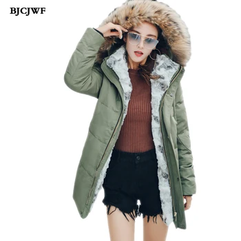 

BJCJWF New winter down jacket women's High quality Raccoon fur collar Long Coat thicken warm Hooded Unisex Parkas Plus size 5XL