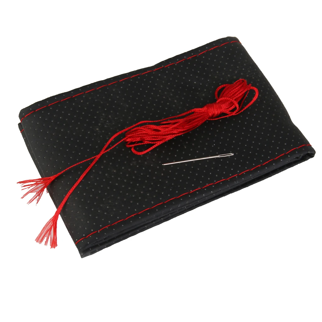 14.96″ DIY Steering Wheel Covers Hand-stitched PU Leather Braid Steering-Wheel Of Car With Needle Thread Interior Accessories