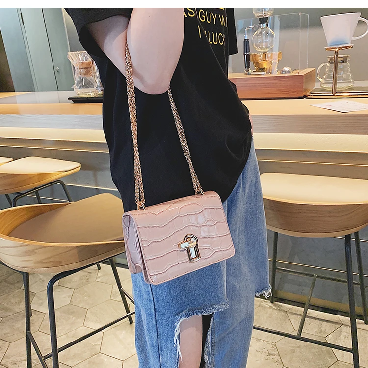 Мини-сумка с квадратной застежкой летняя новая качественная женская дизайнерская сумка из искусственной кожи с каменным узором с замком на цепочке сумка через плечо