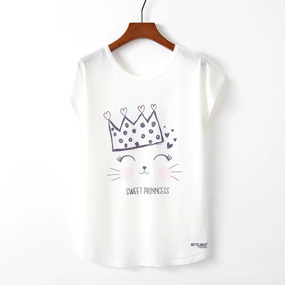 

YZ Women T-shirt 2019 Summer New Femme Top Lovely Cat Printed Short Sleeve Loose Feminino T-shirt