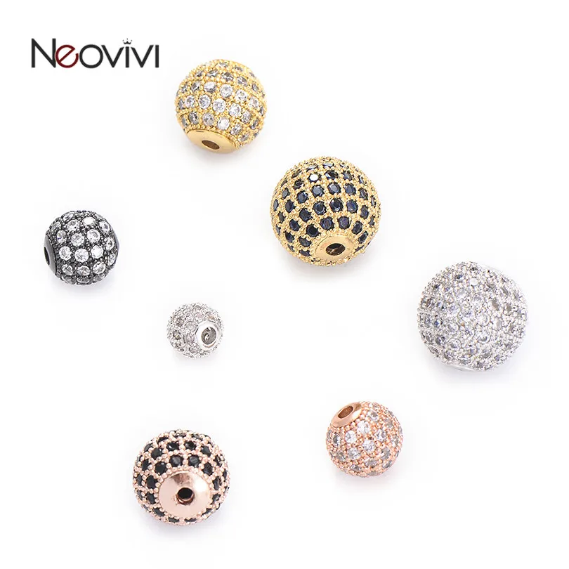 

Neovivi 5pcs Round Beads Micro Pave Black White Zircon 6mm 8mm 10mm 12mm Size Spacer Bead for Jewelry Making Bracelets Necklaces