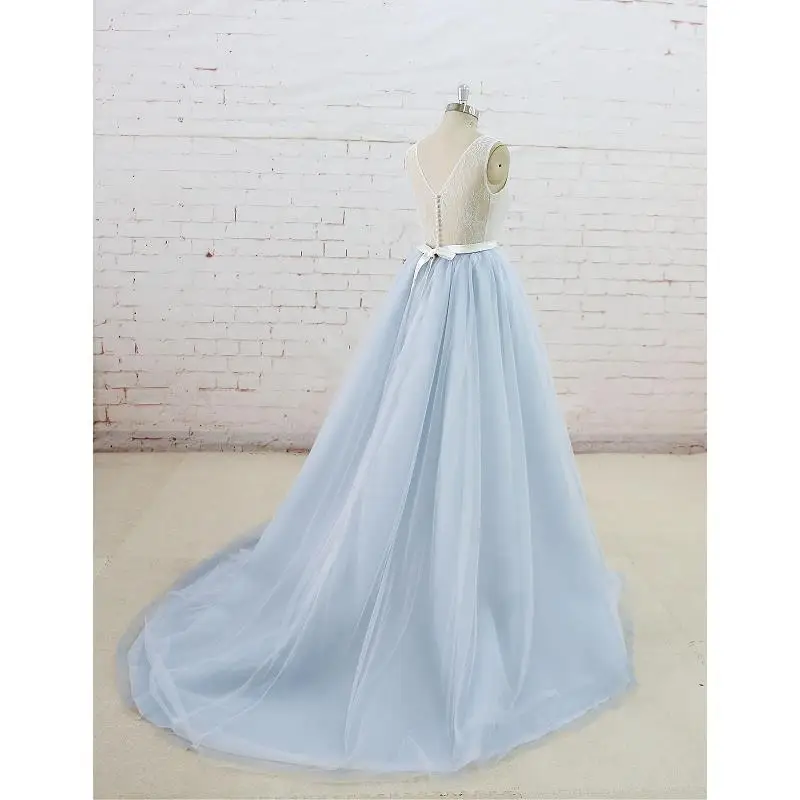 ТРАПЕЦИЕВИДНОЕ Тюлевое свадебное платье без рукавов с глубоким вырезом и V