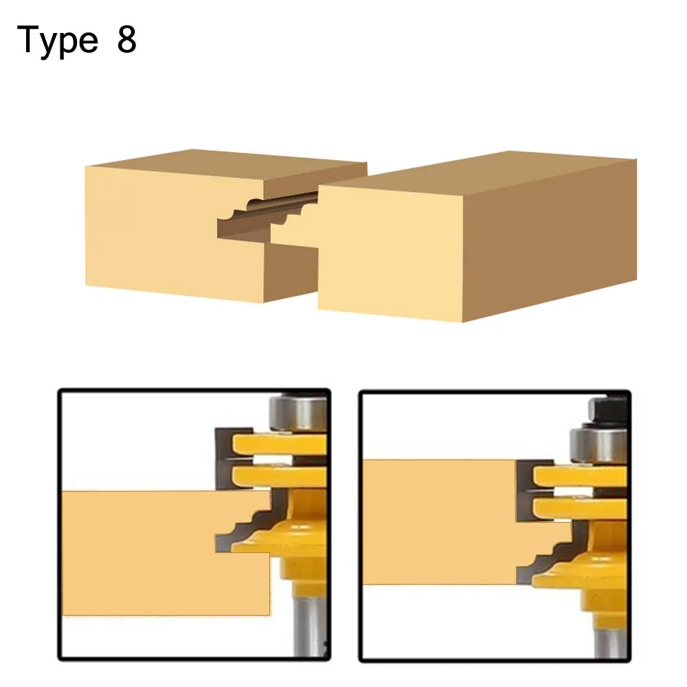 8 мм Круглый хвостовик фрезы Т-образной паз язык Полукруглый Стеклянный рельс Stile фрезы 45 ° замок торцовочный деревообрабатывающий инструмент