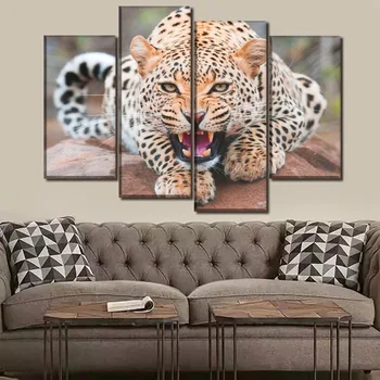 

Wall Art Decor Modular Framework Top-Rated Canvas Print Poster 4 Piece/1 Panel Animal Big Cat Leopard Paintings Modern Artwork