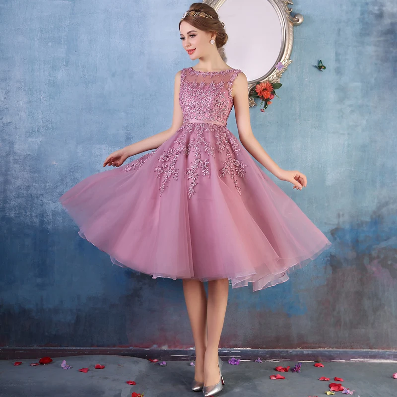Robe De Soiree розовые кружевные Короткие вечерние платья с вышивкой бисером Перспектива с открытой спиной модное элегантное вечернее платье