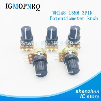 

1pcs WH148 B10K B20K B50K B100K 3pin 15mm 1K 2K 5K 10K 20K 50K 100K 250K 500K 1M hjxrhgal + 1pcs knob Potentiometer knob