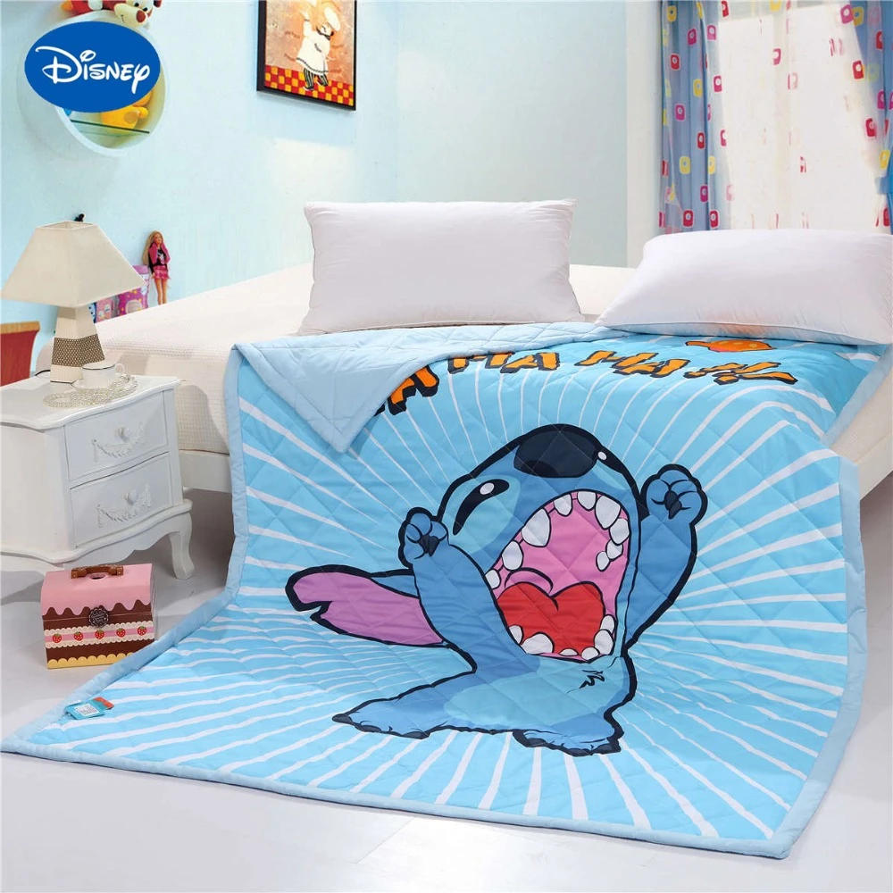 Couette imprimée Stitch pour garçon, couvre lit simple, double, pleine  taille, Queen Size, tissu en coton tissé 3D bleu, dessin animé Disney, été  | AliExpress