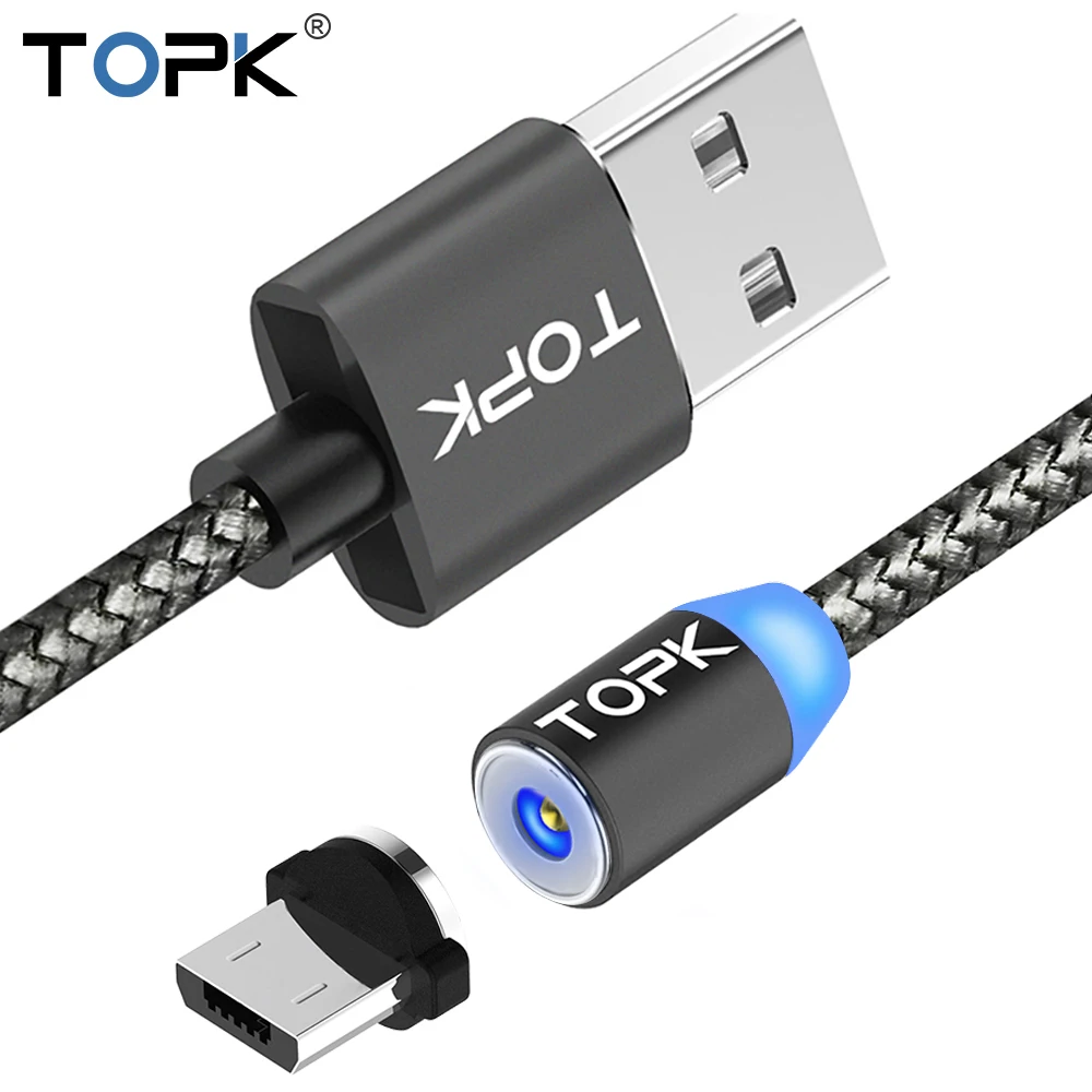 TOPK 1 м светодиодный магнитный USB кабель/Micro USB/type-C для samsung Xiaomi huawei магнитное зарядное устройство для iPhone X Xs Max XR 8 7 6s 6 5 USB C