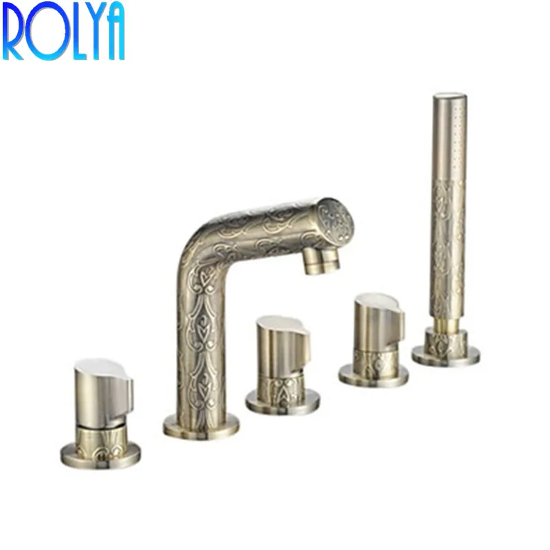 

ROLYA WholesaleHigh Quality Antique Style 5 Holes Deck Mounted Roman Bronze Tub Faucet Bath Filler Mixer Taps