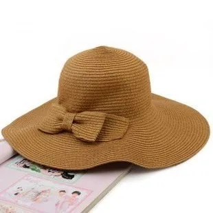 Новые модные женские складные широкие свисающие поля Летняя Пляжная соломенная шляпа Милая бабочка кепка - Цвет: coffee