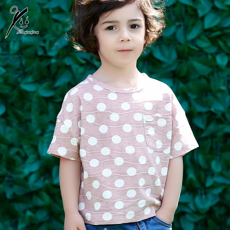 

2017 New Style Boys T-Shirt Fashion Cotton Short Sleeve Kids Summer Tops Child Polka Dots Khaki/Pink Tees XDD-X8802