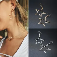 Новая мода женские серьги в форме полой звезды золотой Сивер цвет крюк висячие серьги простые украшения для ушей, серьги