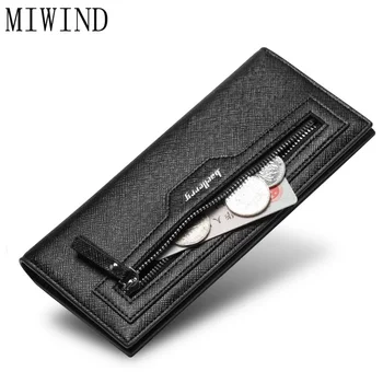 

MIWIND Men wallets long zipper cellphoe pocket wallet male clutch leather big capacity men purse leather money bag wallet TBL556