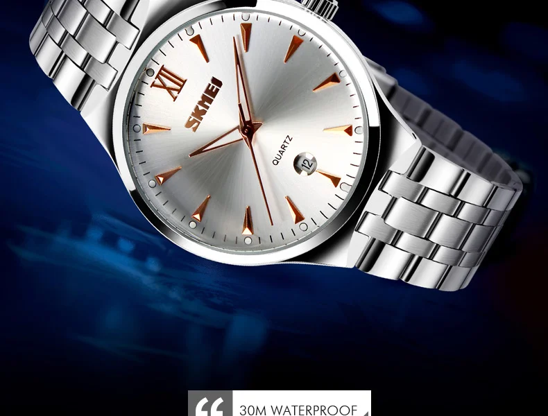 SKMEI парные кварцевые часы для женщин и мужчин, роскошные часы топ бренда с календарем, часы для влюбленных, модные наручные часы с ремешком из нержавеющей стали 9071