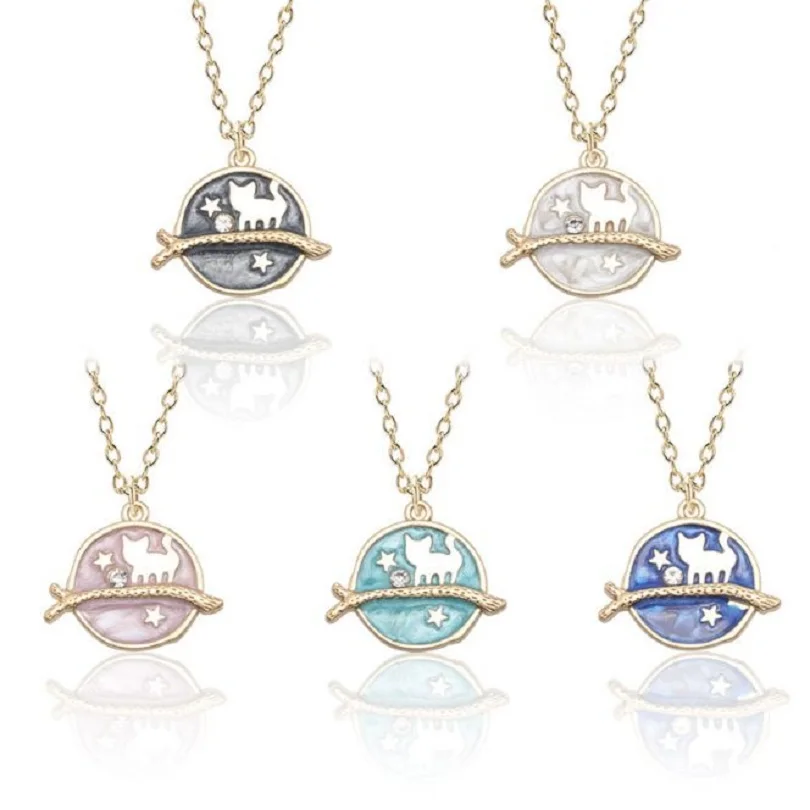 

Exquisite Fashion Animal Cartoon Cute Little Star Pendant Multi-Color Starry Kitten Necklace Clothes Accessories Gifts Universal
