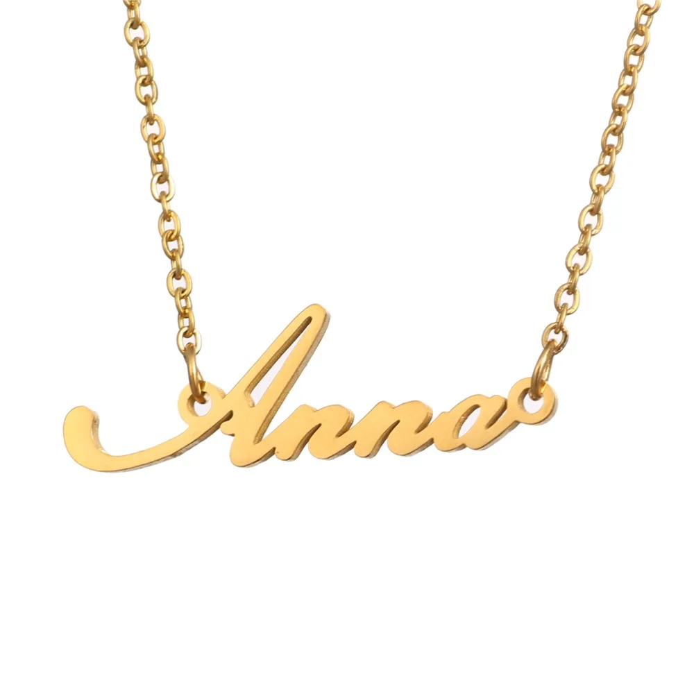 Дропшиппинг персонализированное пользовательское ожерелье s золотого цвета из нержавеющей стали имя ожерелье «Анна» подарок кулон-табличка с именем ожерелье