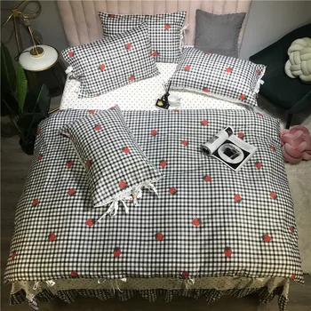 

Cute Tie bow Duvet cover set Breathable 100%Cotton Bedding Set Twin Queen size Bed sheet or Fitted sheet set Pillow shams