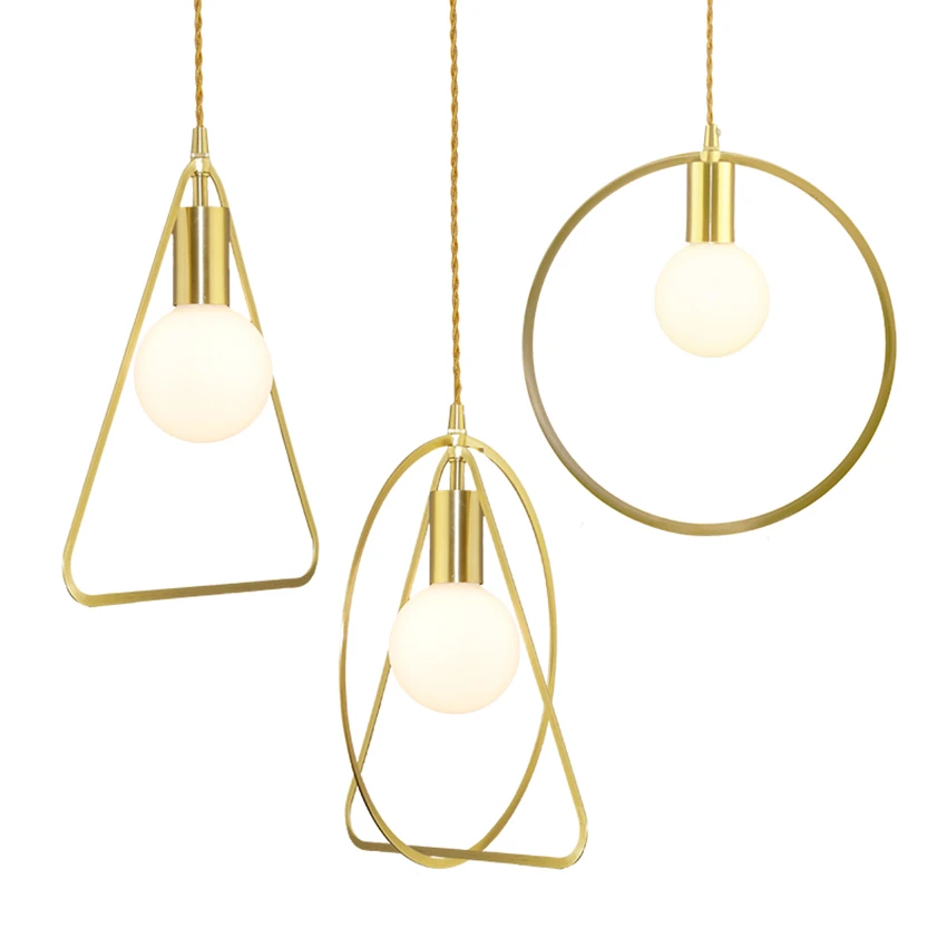 Nordic Geometric Modern Copper Line Pendant Lights Restaurant Table Long Strip Hanging Lamps Bar Bedside Dining Room Luminaires | Лампы и