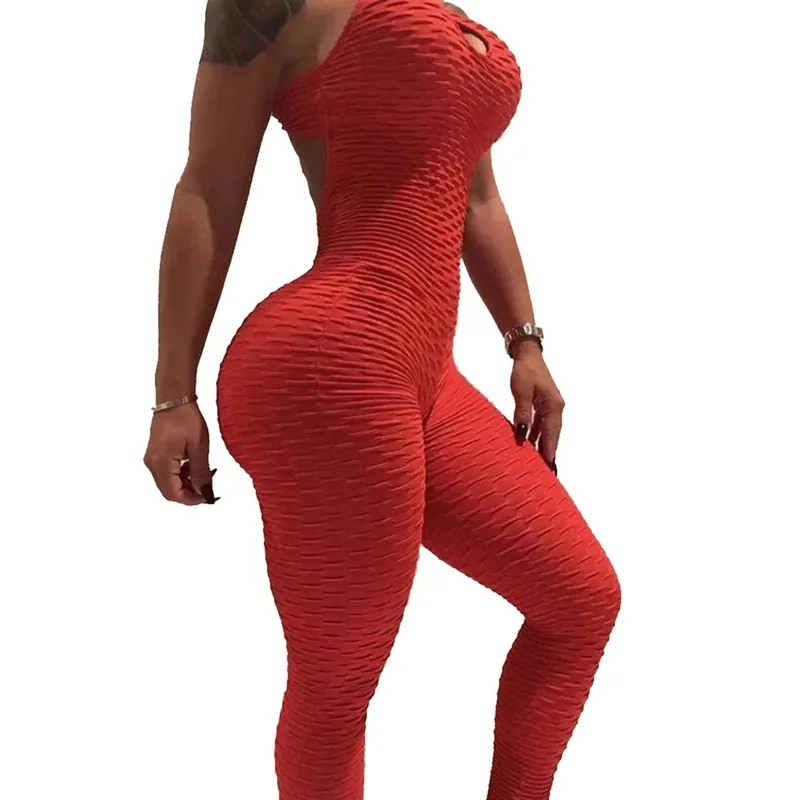 Женский сексуальный комплект для йоги, спортивный костюм, облегающий спортивный топ для занятий спортом, спортивная одежда для бега с высокой посадкой, Мягкие штаны для йоги, комбинезон - Цвет: Красный